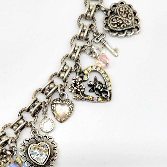 Kirks Folly Vintage Heart, Lock + Key Charm Necklace w/ Aurora Borealis Crystals - Picture 9 of 15